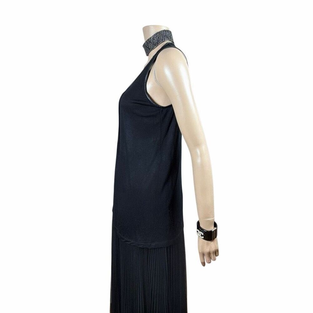 Givenchy Black Sleeveless Pleated Front Viscose Tunic Top Lambskin Trim Size M ( - Picture 6 of 13